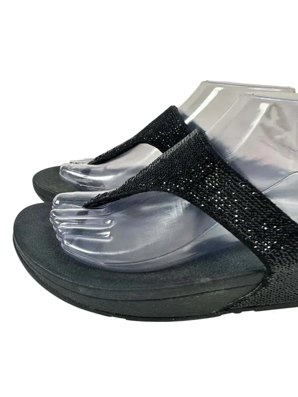 FitFlop Electra Micro Crystal Black Toe Post Wedge Comfort Sandals Womens 8